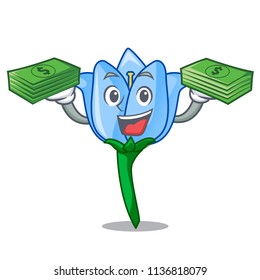 With money bag bell flower mascot cartoon
