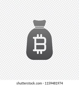 Money bag with bitcoin. Full moneybag icon. On grid background