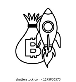 money bag bitcoin and rocket launch