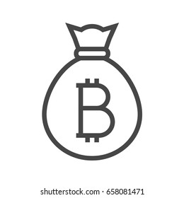 Money Bag with Bitcoin Thin Line Vector Icon. Flat icon isolated on the white background. Editable EPS file. Vector illustration.