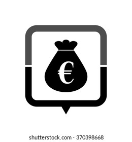Money bag - black vector icon; map pointer;  message bubble