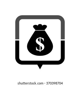Money bag - black vector icon; map pointer;  message bubble
