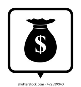 Money bag - black vector icon ; message bubble