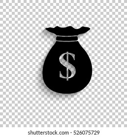 Money bag - black vector  icon with shadow