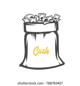 Money bag. Black and white vector objects.