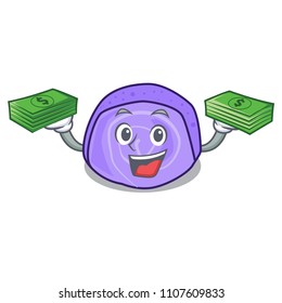 With money bag blueberry roll cake mascot cartoon