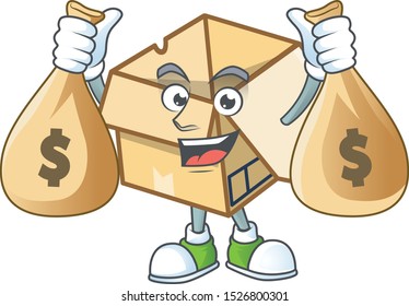 With money bag box cardboard open for goods packaging