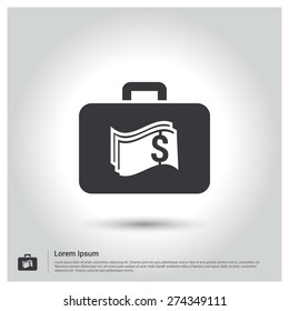 Money Bag Briefcase Icon, Flat pictograph Icon design gray background. Vector illustration.