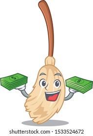 With money bag broom isolated in on the mascot
