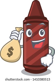 With money bag brown crayon above a character book