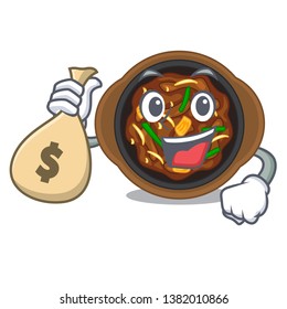 With money bag bulgogi is served on mascot plate