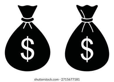money bag bundle vector icons set