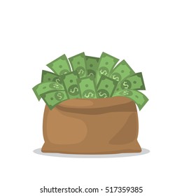 A lot of money in the bag. Business concept. flat vector illustration isolate on a white background. easy to use