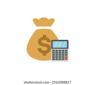 Money bag with calculator icon. Featuring a money bag and a calculator vector design and illustration.

