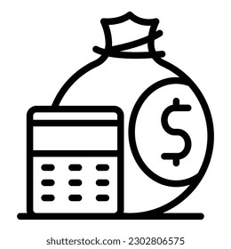 Money bag calculator icon outline vector. Mobile phone. Digital pay