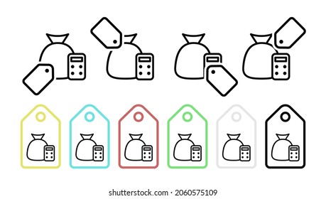 Money bag calculator vector icon in tag set illustration for ui and ux, website or mobile application