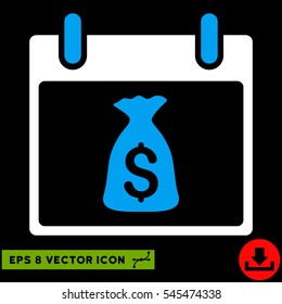 Money Bag Calendar Day icon. Vector EPS illustration style is flat iconic bicolor symbol, blue and white colors.