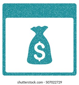 Money Bag Calendar Page grainy textured icon for overlay watermark stamps. Flat symbol with scratched texture. Dotted vector soft blue ink rubber seal stamp with grunge design on a white background.