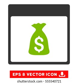 Money Bag Calendar Page icon. Vector EPS illustration style is flat iconic bicolor symbol, eco green and gray colors.