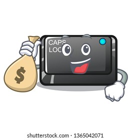 With money bag capslock button on a computer cartoon
