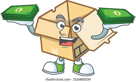 With money bag cardboard open in the cartoon shape