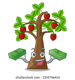 With money bag cartoon strawberry trees grow on soil