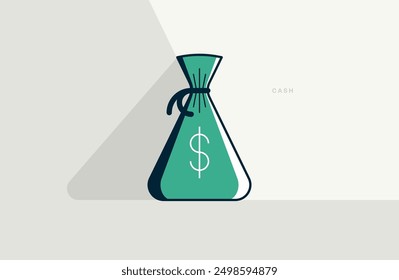 Money bag cash concept poster, moneybag savings vector icon style illustration, personal finances, personal savings, treasures and riches.