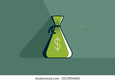 Money bag cash concept poster, moneybag savings vector icon style illustration, personal finances, personal savings, treasures and riches.