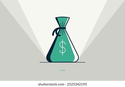 Póster de concepto de efectivo de bolsa de dinero, ilustración de estilo de icono de Vector de ahorros de bolsa de dinero, finanzas personales, ahorros personales, tesoros y riquezas.