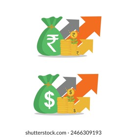 Money Bag, Cash, Rupee, Dollar, Invest, Trade, Finance Icons Vector Design