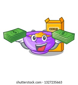 With money bag cereal box in the shape mascot