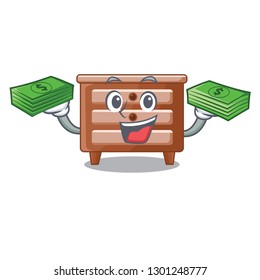 With money bag character bedside table in the room