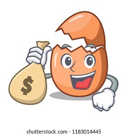 With money bag character broken egg on floor cartoon