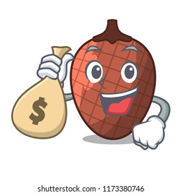 With money bag character cartoon on moriche palm fruit