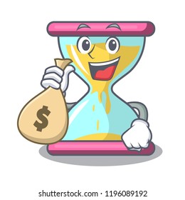 With money bag character hourglass concept for business deadline