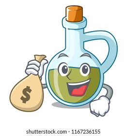 With money bag character olive oil in bottle wooden