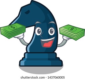 With money bag chess knight isolated with the cartoon