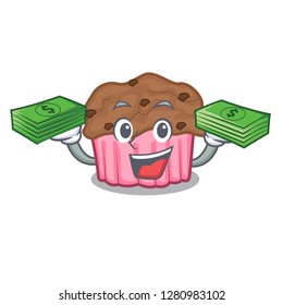 With money bag choclate muffins on grilled board character