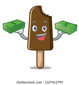 With money bag chocolate ice cream mascot cartoon