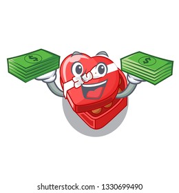 With money bag chovolate heart box isolated with characters