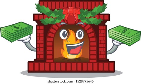 With money bag christmas fireplace on of cartoon table