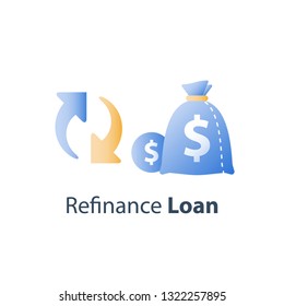 Money bag and circle arrow,  loan refinance and financial services,, savings fund, investment return vector icon