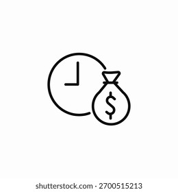 Vector de signo de icono de tiempo de reloj de bolso de dinero