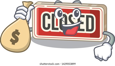 With money bag closed sign isolated with the mascot