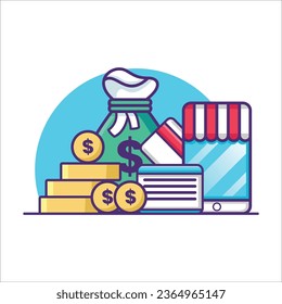 Money Bag Coin Card And Gadget Illustration