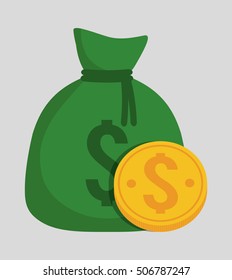 Money bag and coin icon. Money financial item commerce market and payment theme. Colorful design. Vector illustration