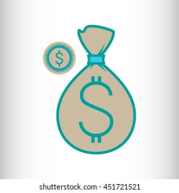 Money Bag and a Coin. Vector illustration.