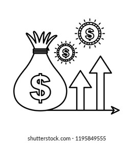 money bag coins currency and arrow growth