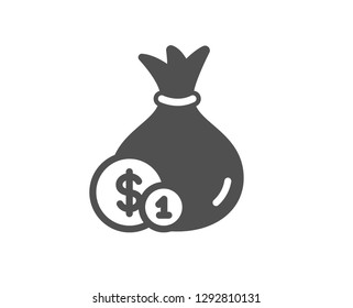 Money bag with Coins icon. Cash Banking currency sign. Dollar or USD symbol. Quality design element. Classic style icon. Vector