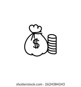Money Bag and Coins Icon - Doodle Style Financial Icon